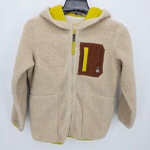 Beanpole Kids Fleece‎ Hoodie Zip Up Jacket Beige Yellow Corduroy Pocket Size 155
